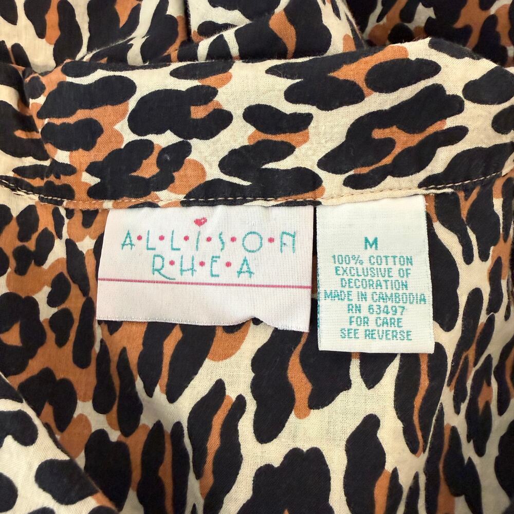Allison Rhea 100% Cotton Pajama Set Leopard Print Button Top Pants Medium - Picture 4 of 13